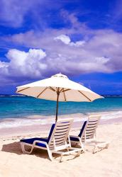 Umbrellas On Dawn Beach, St Maarten, Caribbean | Obraz na stenu
