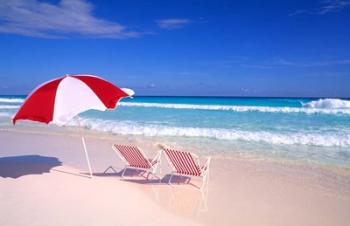 Beach Umbrella and Chairs, Caribbean | Obraz na stenu