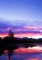 Crescent Moon Over Vermillion Lake in Banff National Park, Alberta, Canada | Obraz na stenu