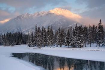 View of Mt Edith and Sawback Range with Reflection in Spray River, Banff, Canada | Obraz na stenu