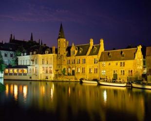 The Rozenhoedkaai at Night, Bruges, Belgium | Obraz na stenu