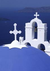 Dome and Crosses of Greek Church, Santorini, Greece | Obraz na stenu