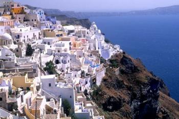 Mountains with Cliffside White Buildings in Santorini, Greece | Obraz na stenu