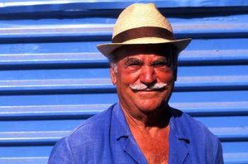 Close Up of Native Man with Blue Wall, Athens, Greece | Obraz na stenu