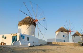 Mykonos, Greece Famous five windmills at sunrise | Obraz na stenu