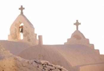 Bell of Greek Orthodox Church, Mykonos, Cyclades, Greece | Obraz na stenu