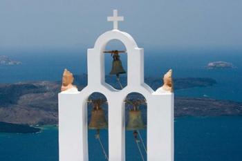 Greece, Santorini White Church Bell Tower | Obraz na stenu