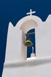 Church Bell Tower against Dark Blue Sky, Santorini, Greece | Obraz na stenu