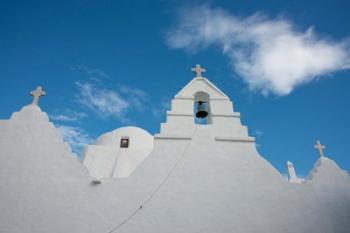 Greece, Cyclades, Mykonos, Hora Church rooftop with Bell Tower | Obraz na stenu