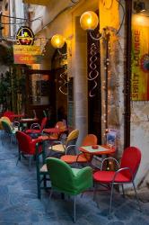 Outdoor Cafe Seating, Chania, Crete, Greece | Obraz na stenu