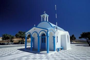 Agios Nicoolaos Church and Checkered Pavement, Cyclades Islands, Greece | Obraz na stenu
