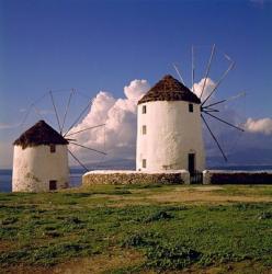 Greece, Mykonos White-washed Windmills | Obraz na stenu