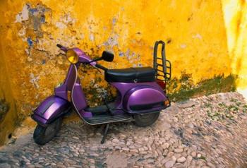 Vespa and Yellow Wall in Old Town, Rhodes, Greece | Obraz na stenu