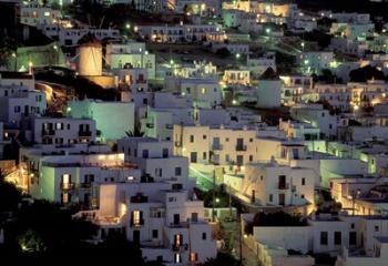 Hilltop Buildings at Night, Mykonos, Cyclades Islands, Greece | Obraz na stenu
