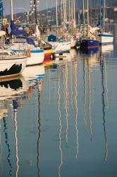 Sailboat Reflections, Southern Harbor, Lesvos, Mithymna, Northeastern Aegean Islands, Greece | Obraz na stenu