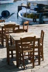 Waterfront Cafe Tables, Skala Sykaminia, Lesvos, Mithymna, Northeastern Aegean Islands, Greece | Obraz na stenu
