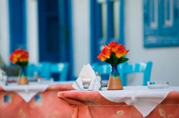 Cafe Table, Kokkari, Samos, Aegean Islands, Greece | Obraz na stenu