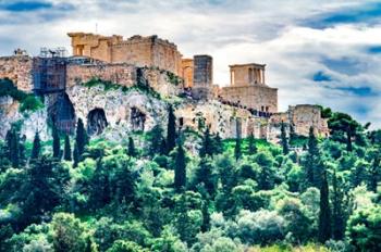 Acropolis, Green Trees, Hill From Agora Temple Of Athena Nike Propylaea, Athens, Greece | Obraz na stenu