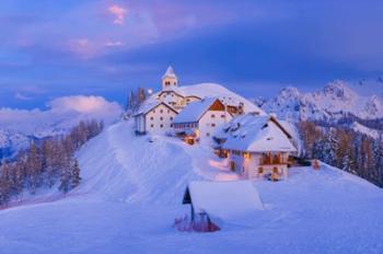 Italy, Monte Lussari Winter Night At Ski Resort | Obraz na stenu