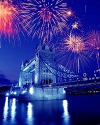 Fireworks over the Tower Bridge, London, Great Britain, UK | Obraz na stenu