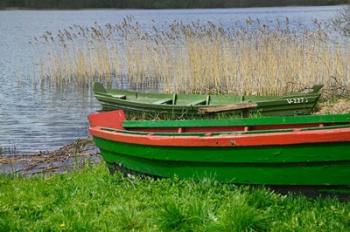 Colorful Canoe by Lake, Trakai, Lithuania I | Obraz na stenu