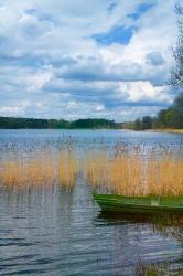 Colorful Canoe by Lake, Trakai, Lithuania II | Obraz na stenu