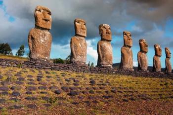 Easter Island, Chile A Row Of Moai Statues | Obraz na stenu