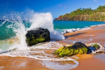 Surf Crashing On Rocks At Secret Beach, Kauai, Hawaii | Obraz na stenu