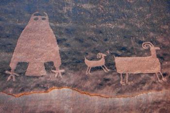Ancient Petroglyph Of Owl And Big Horn Sheep, Utah | Obraz na stenu