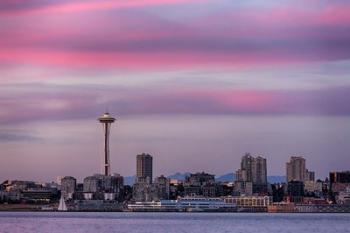 Pink Sunset With The Seattle Space Needle | Obraz na stenu