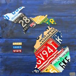 Michigan Blue License Plate Map | Obraz na stenu