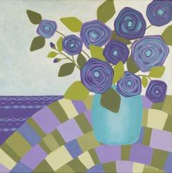 Blue Vase, Purple Flowers | Obraz na stenu