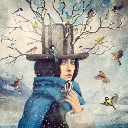 The Lady With The Bird Feeder Hat | Obraz na stenu