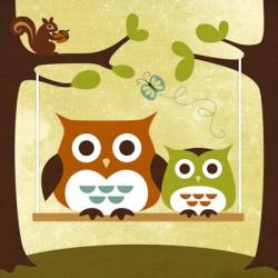 Two Owls on Swing | Obraz na stenu
