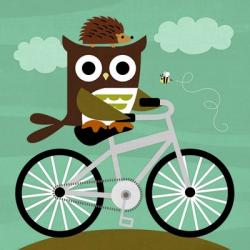 Owl and Hedgehog on Bicycle | Obraz na stenu