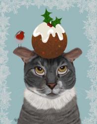 Grey Cat and Christmas Pudding | Obraz na stenu