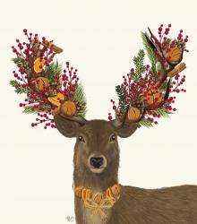 Deer, Cranberry and Orange Wreath | Obraz na stenu