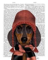 Dachshund in Pink Hat and Scarf | Obraz na stenu