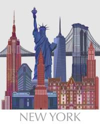 New York Landmarks , Red Blue | Obraz na stenu