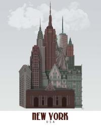 New York in Clouds Dark Red and Green | Obraz na stenu