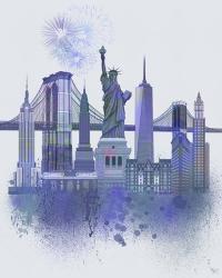 New York Skyline Watercolour Splash Blue | Obraz na stenu