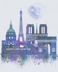 Paris Skyline Watercolour Splash Blue | Obraz na stenu