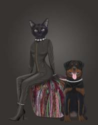 Black Cat and Rottweiler | Obraz na stenu