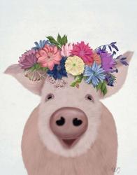 Pig and Flower Crown | Obraz na stenu