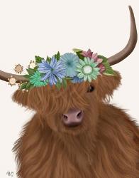 Highland Cow with Flower Crown 2, Portrait | Obraz na stenu