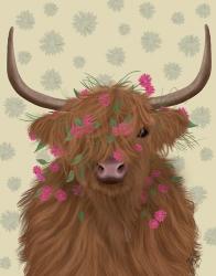 Highland Cow 1, Pink Flowers | Obraz na stenu