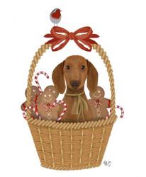 Christmas Des - Dog in Basket with Gingerbread Men | Obraz na stenu