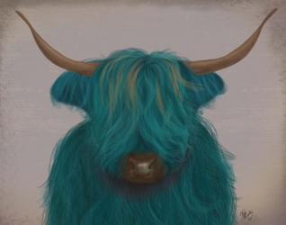Highland Cow 3, Turquoise, Portrait | Obraz na stenu