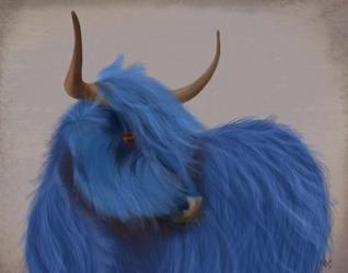 Highland Cow 2, Blue, Portrait | Obraz na stenu