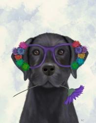 Black Labrador and Flower Glasses | Obraz na stenu